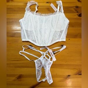 Victorias Secret DREAM ANGELS Unlined Bustier Corset Bra Thong Set White NWT